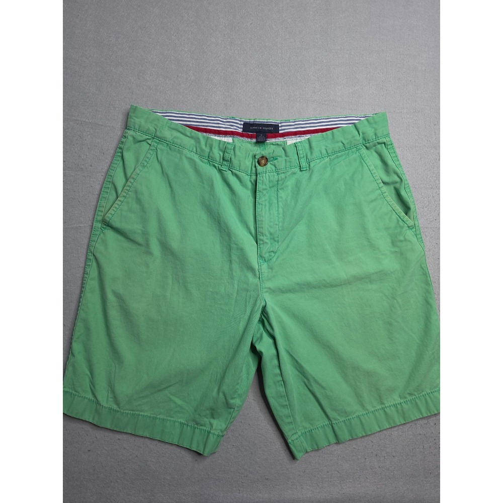 Tommy Hilfiger Chino Shorts Men's 36 Green Flat Front Slash Pocket Casual Wear